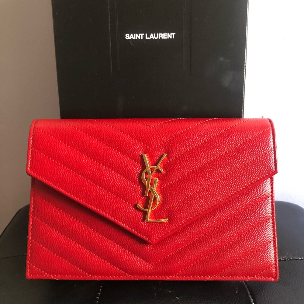 ❌SOLD❌ Saint Laurent Monogram red wallet on chain